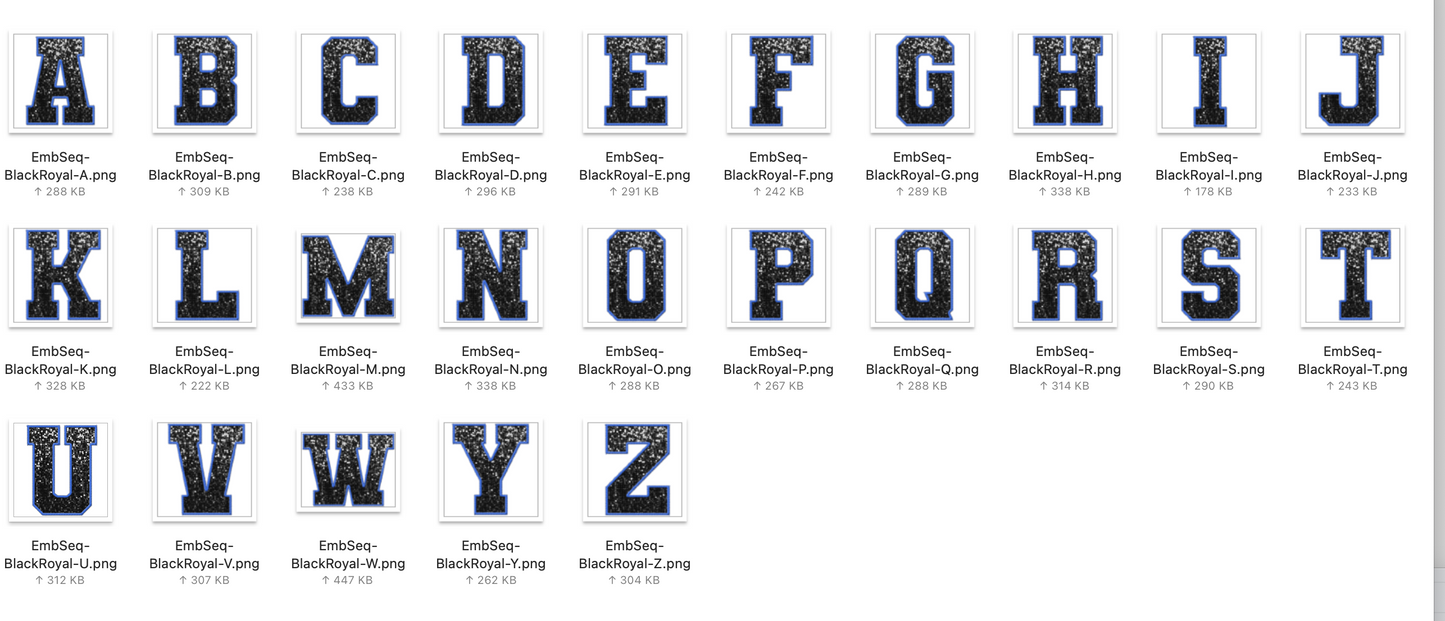 Faux Embroidered SEQUIN Alphabet Set - BLACK/Royal