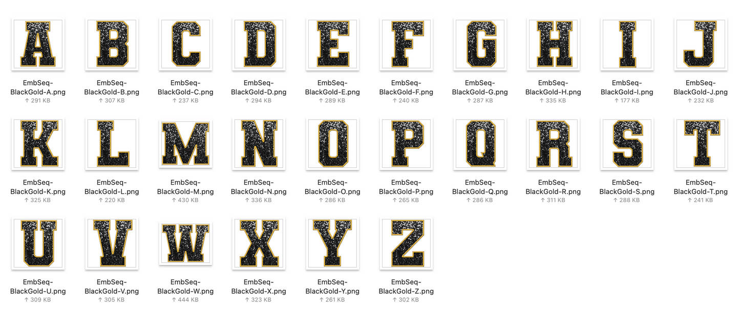 Faux Embroidered SEQUIN Alphabet Set - BLACK/GOLD
