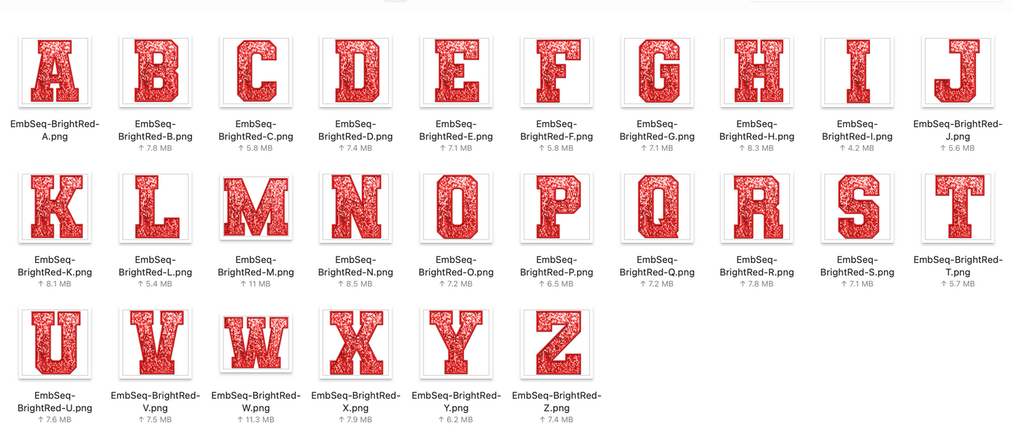 Faux Embroidered SEQUIN Alphabet Set - Bright Red