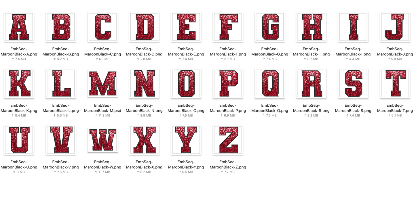 Faux Embroidered SEQUIN Alphabet Set - Maroon/Black