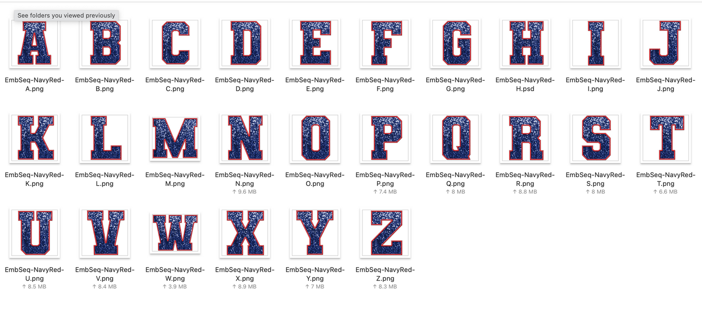 Faux Embroidered SEQUIN Alphabet Set - Navy/Red