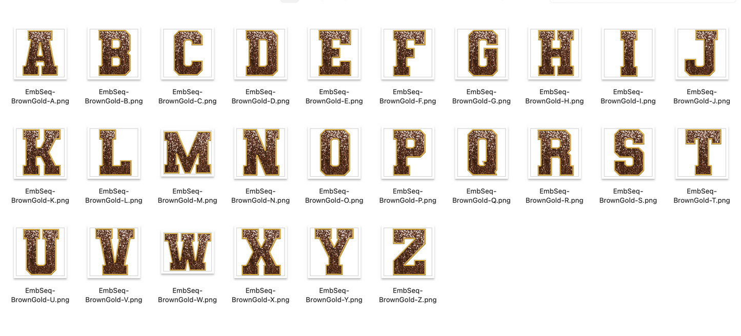 Faux Embroidered SEQUIN Alphabet Set - Brown/Gold