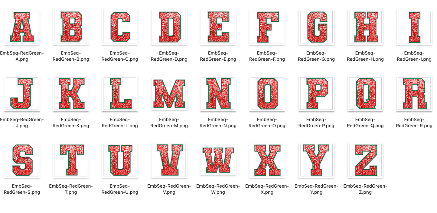 Faux Embroidered SEQUIN Alphabet Set - Red/Green