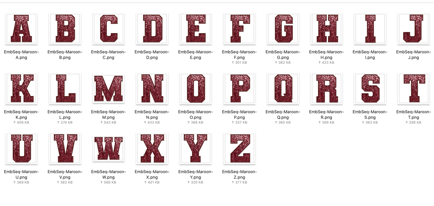 Faux Embroidered SEQUIN Alphabet Set - Deep Maroon