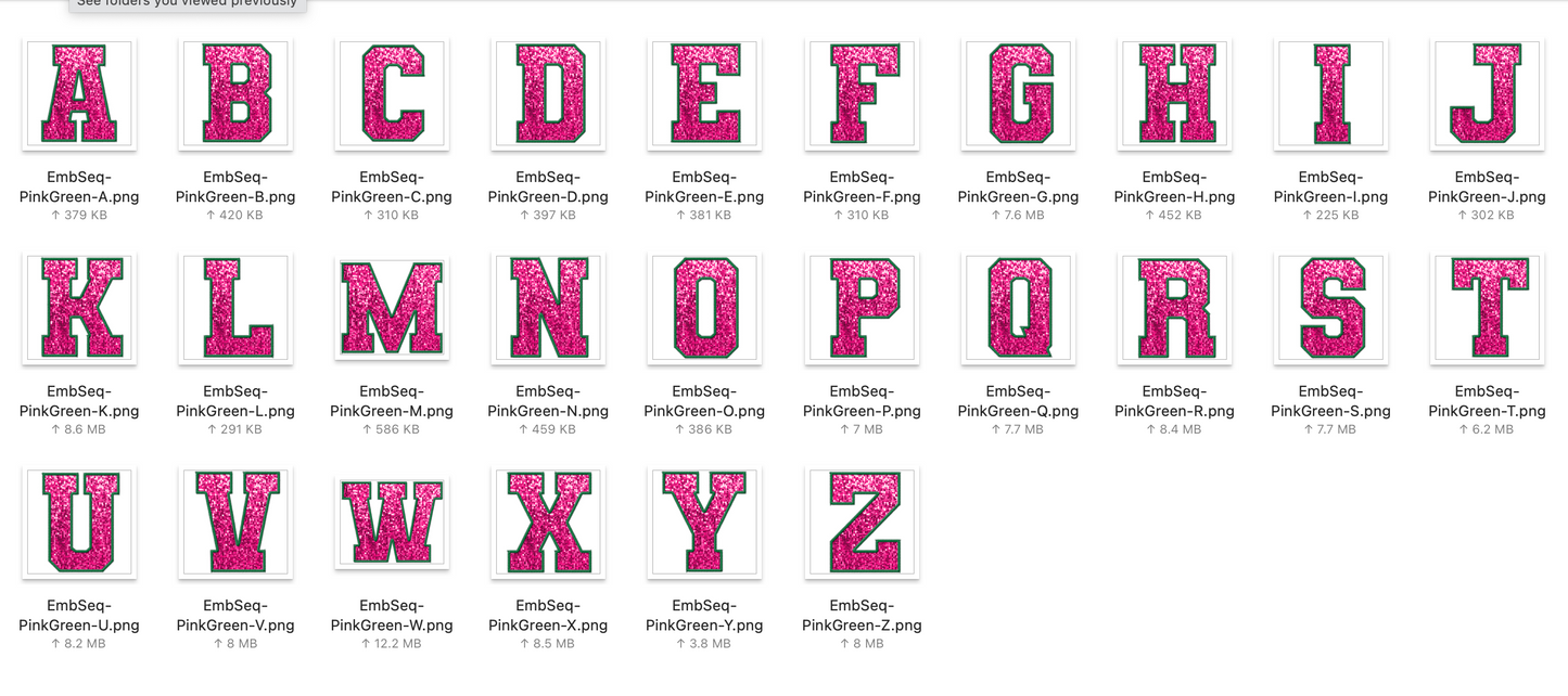 Faux Embroidered SEQUIN Alphabet Set - Pink/Green