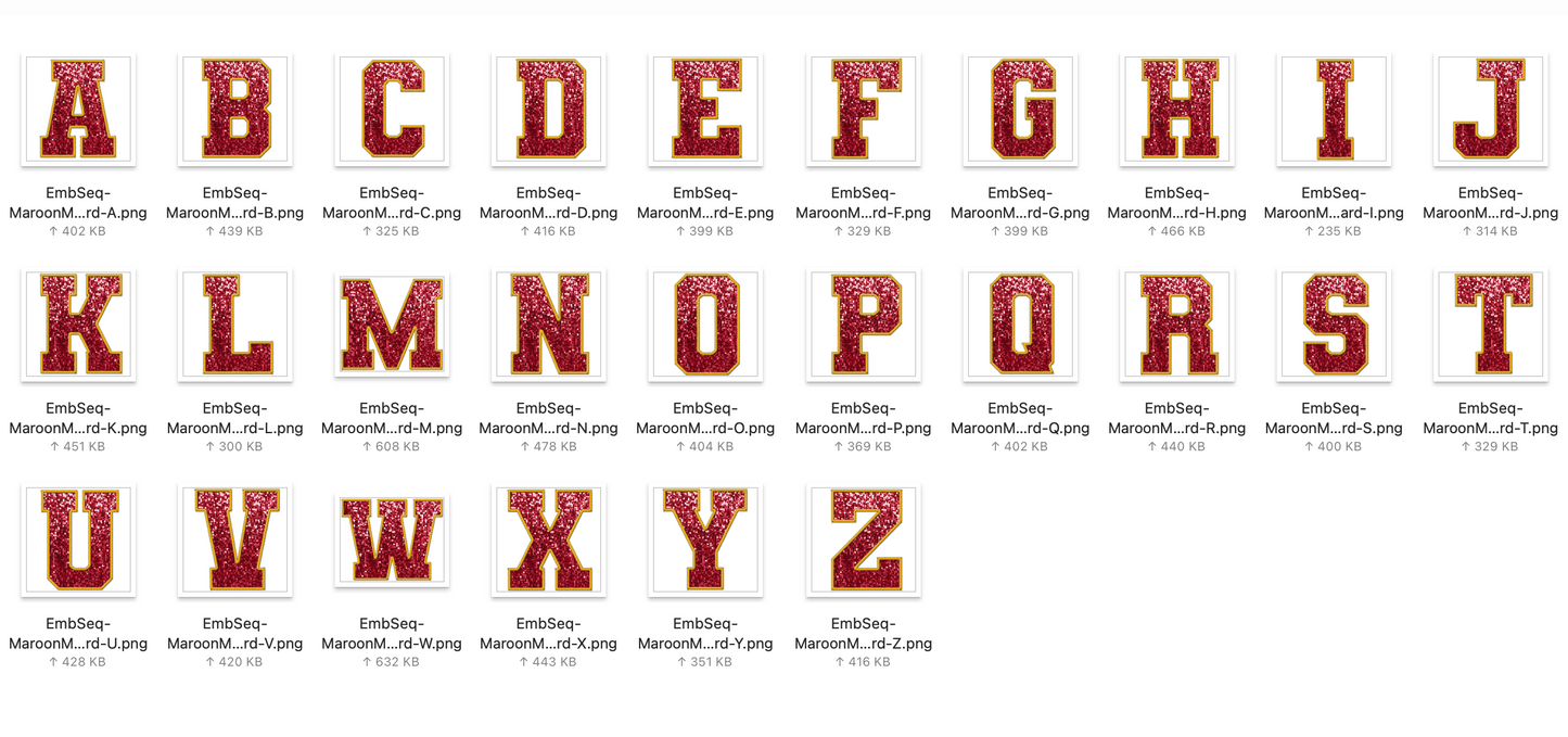 Faux Embroidered SEQUIN Alphabet Set - Maroon/Mustard