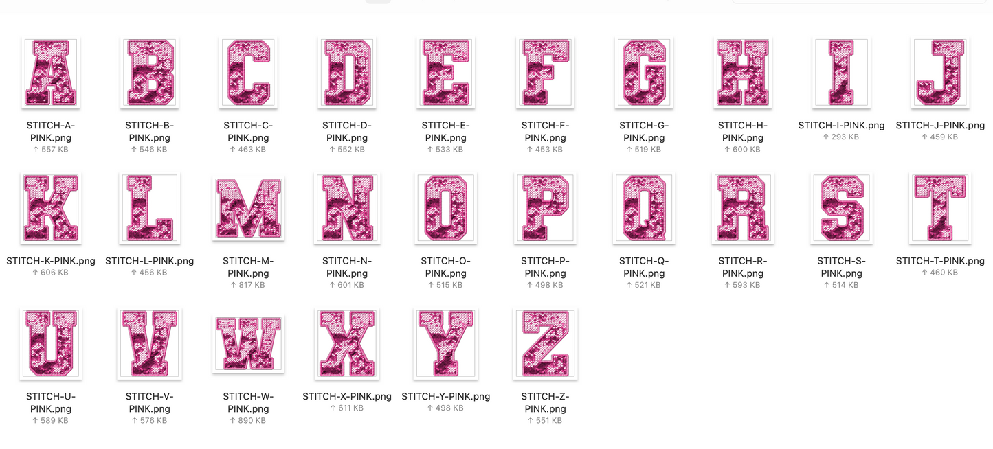 Faux Stitch SEQUIN Alphabet Set - Hot Pink