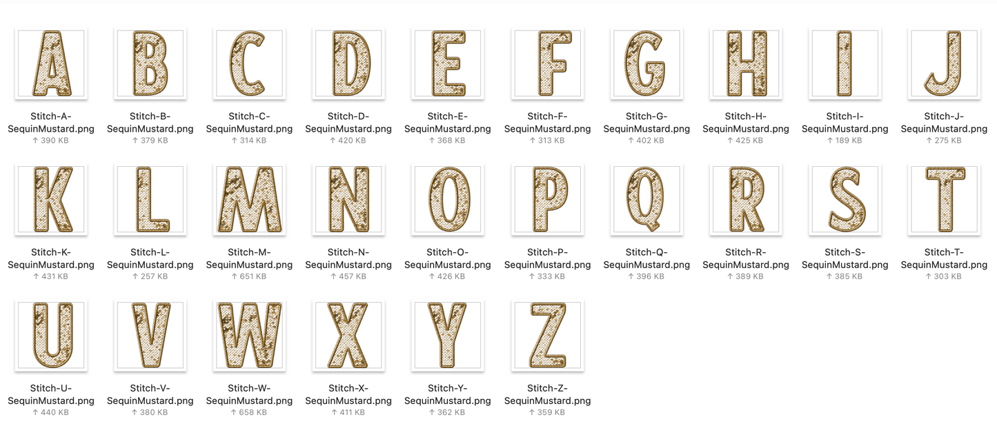 Faux Stitch SEQUIN Alphabet Set - Mustard