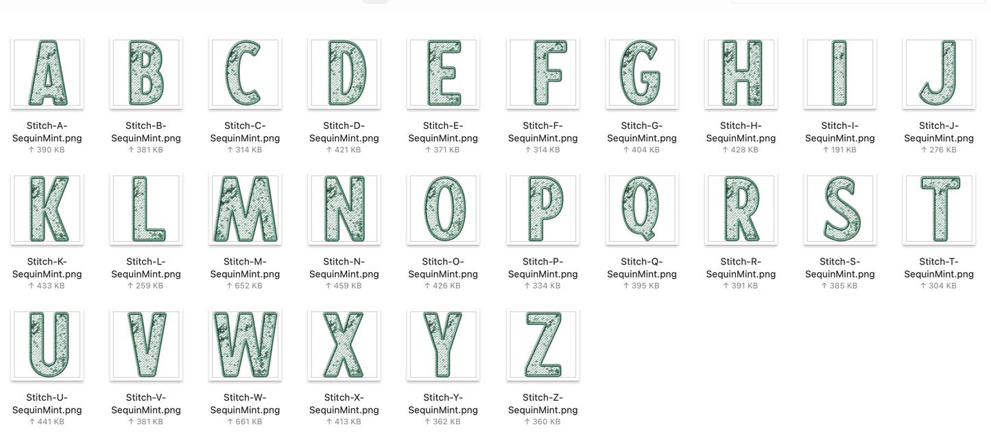 Faux Stitch SEQUIN Alphabet Set - Mint