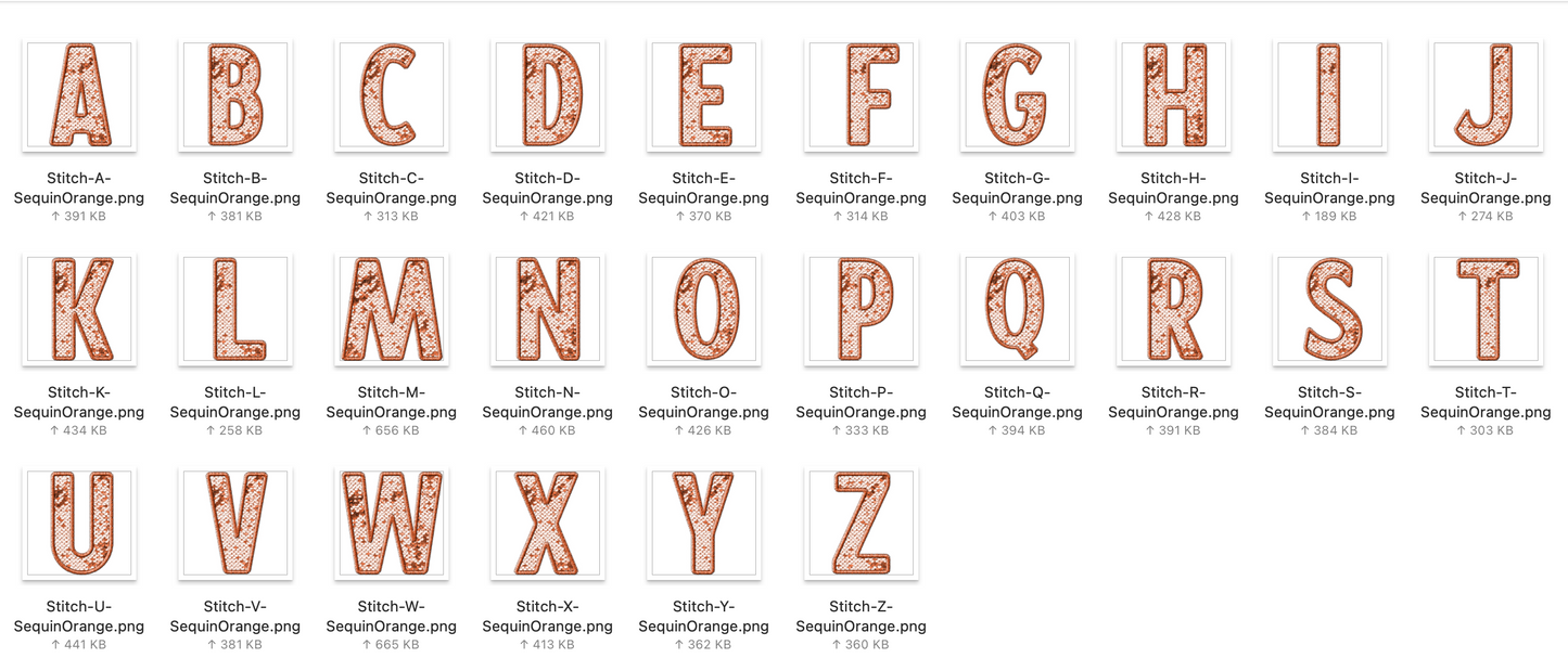 Faux Stitch SEQUIN Alphabet Set - Orange