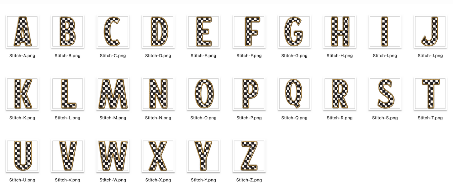 Faux Stitch Alphabet Set - Checker Gold
