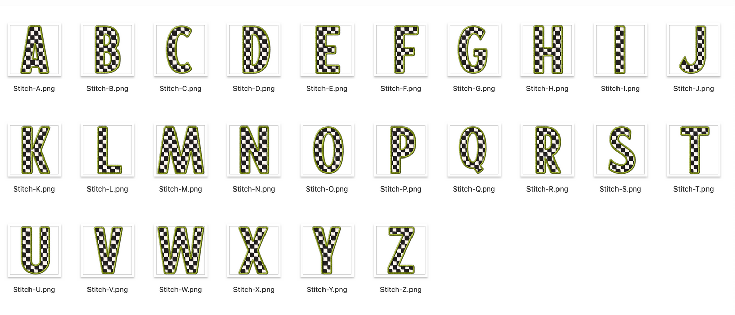 Faux Stitch Alphabet Set - Checker Green
