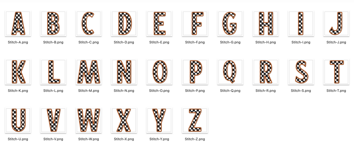 Faux Stitch Alphabet Set - Checker Orange