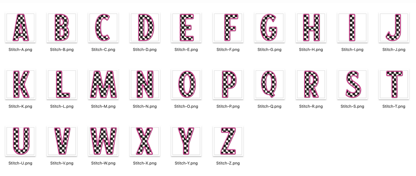 Faux Stitch Alphabet Set - Checker Pink
