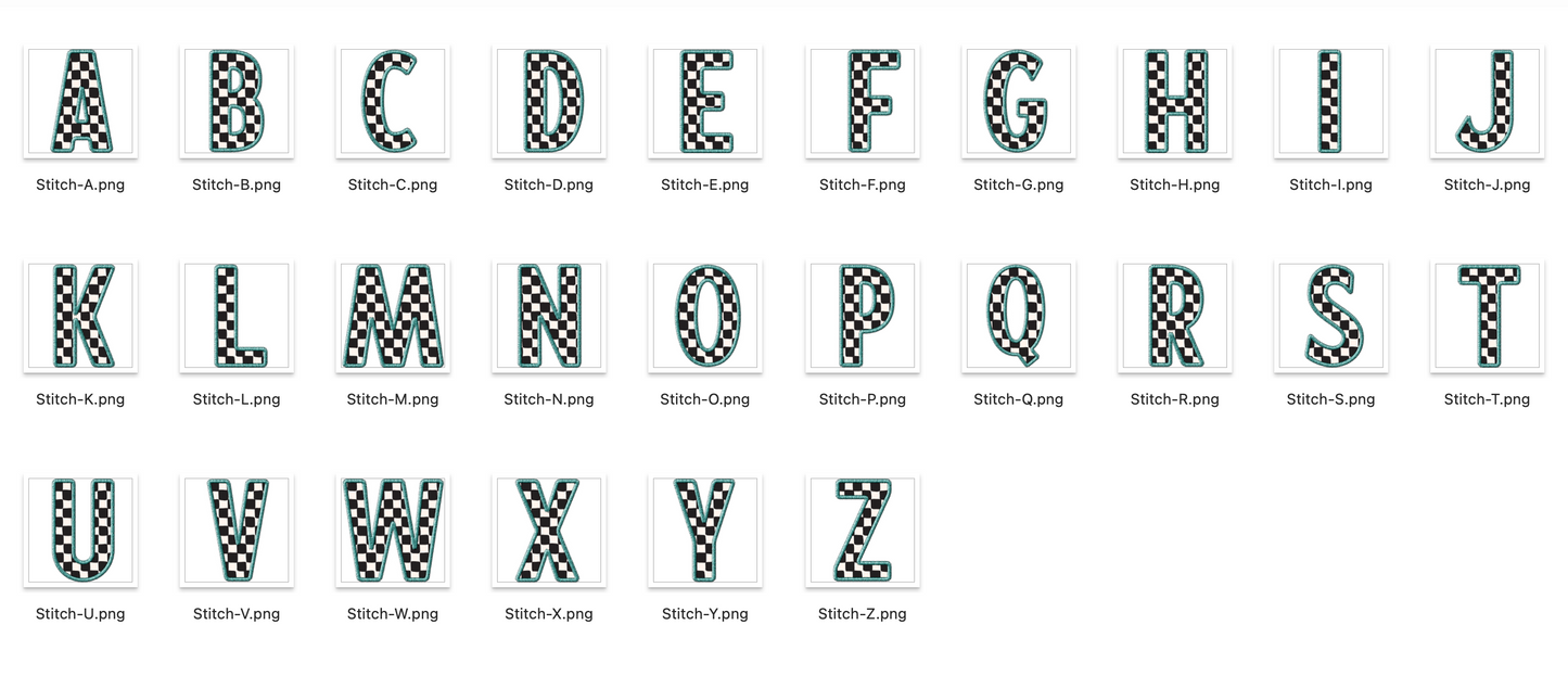 Faux Stitch Alphabet Set - Checker Teal