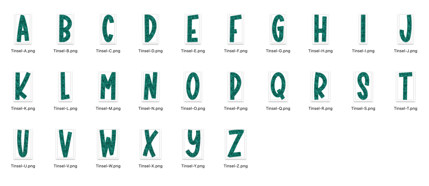 Faux Tinsel Alphabet Set - Green