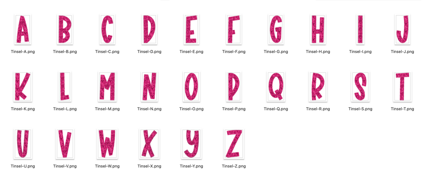 Faux Tinsel Alphabet Set - Pink