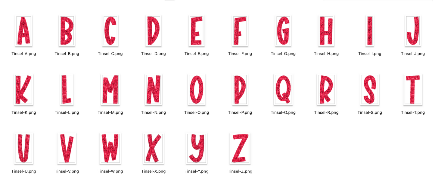 Faux Tinsel Alphabet Set - Red