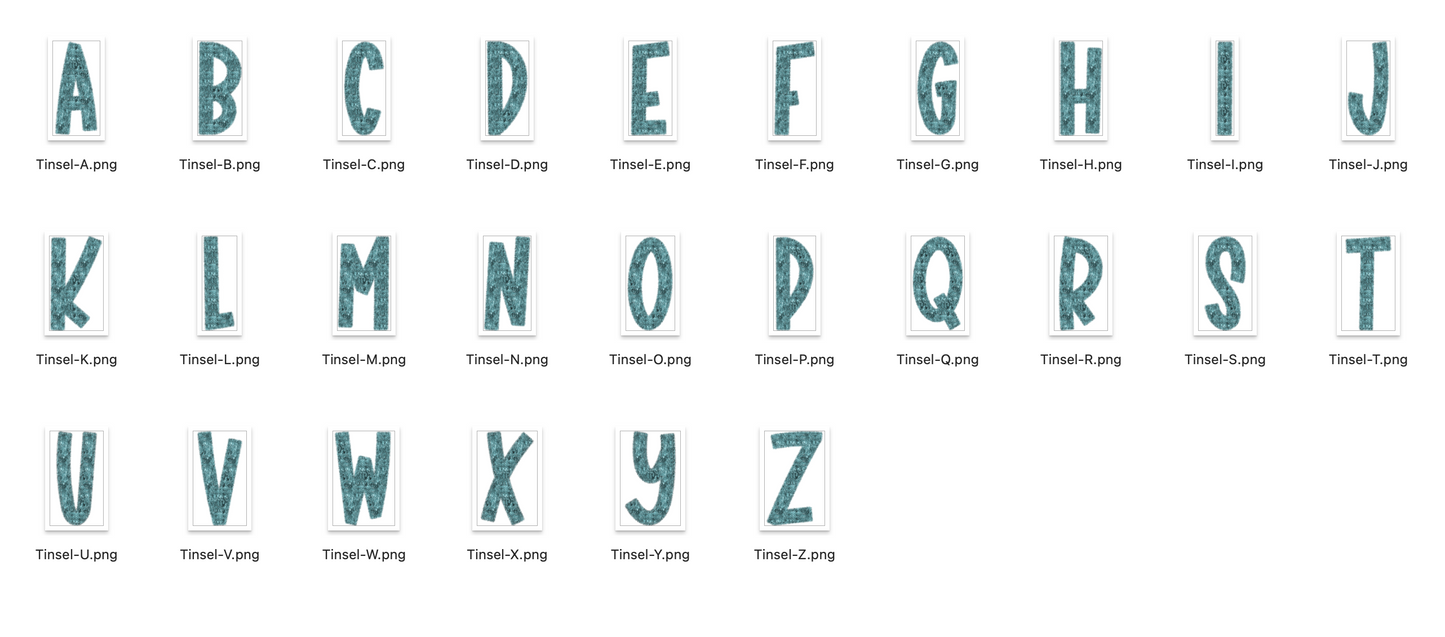 Faux Tinsel Alphabet Set - Teal