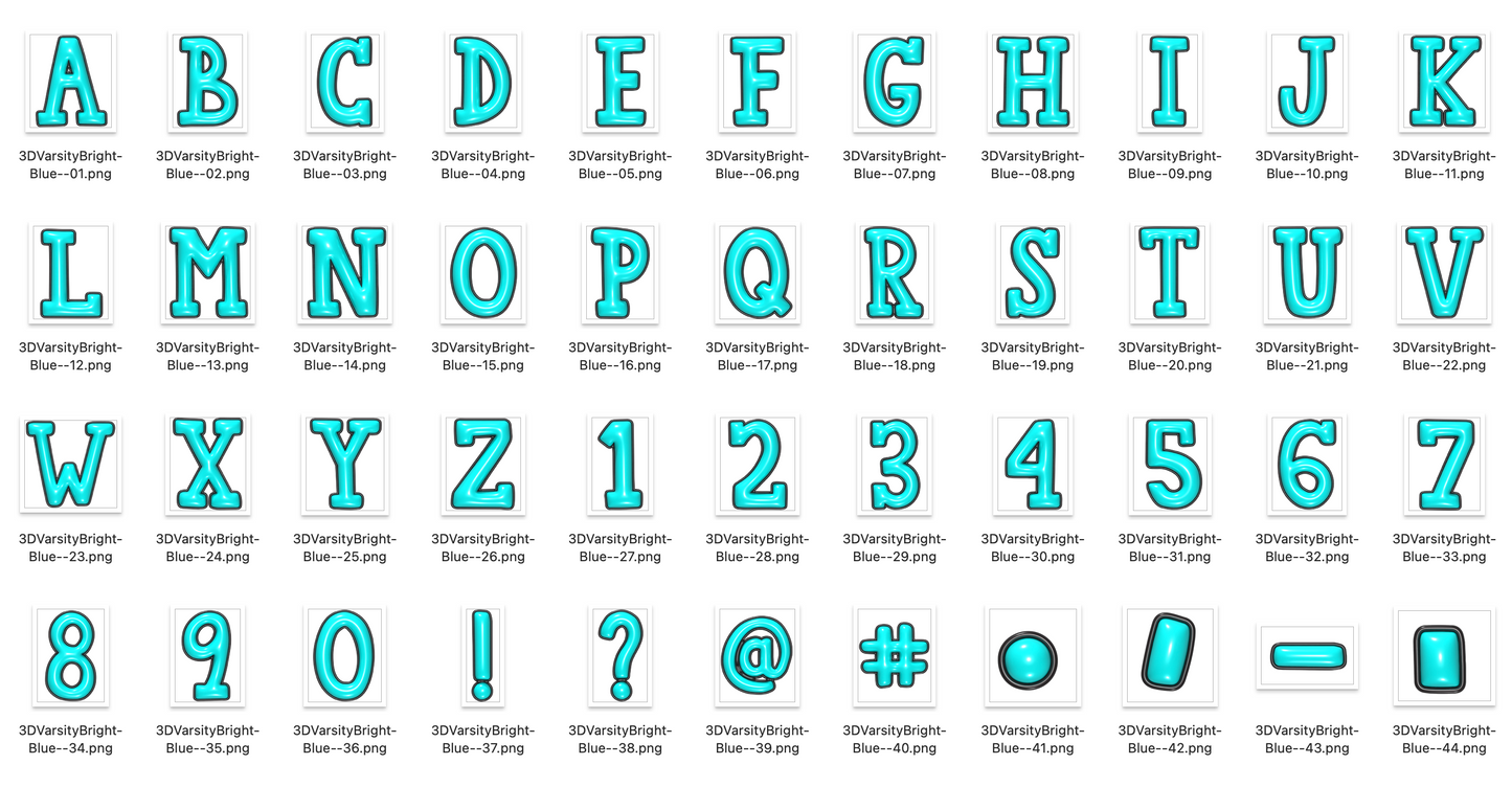 3D Inflated Varsity BRIGHT Alpha Bundle - Set of 5 Alphabets