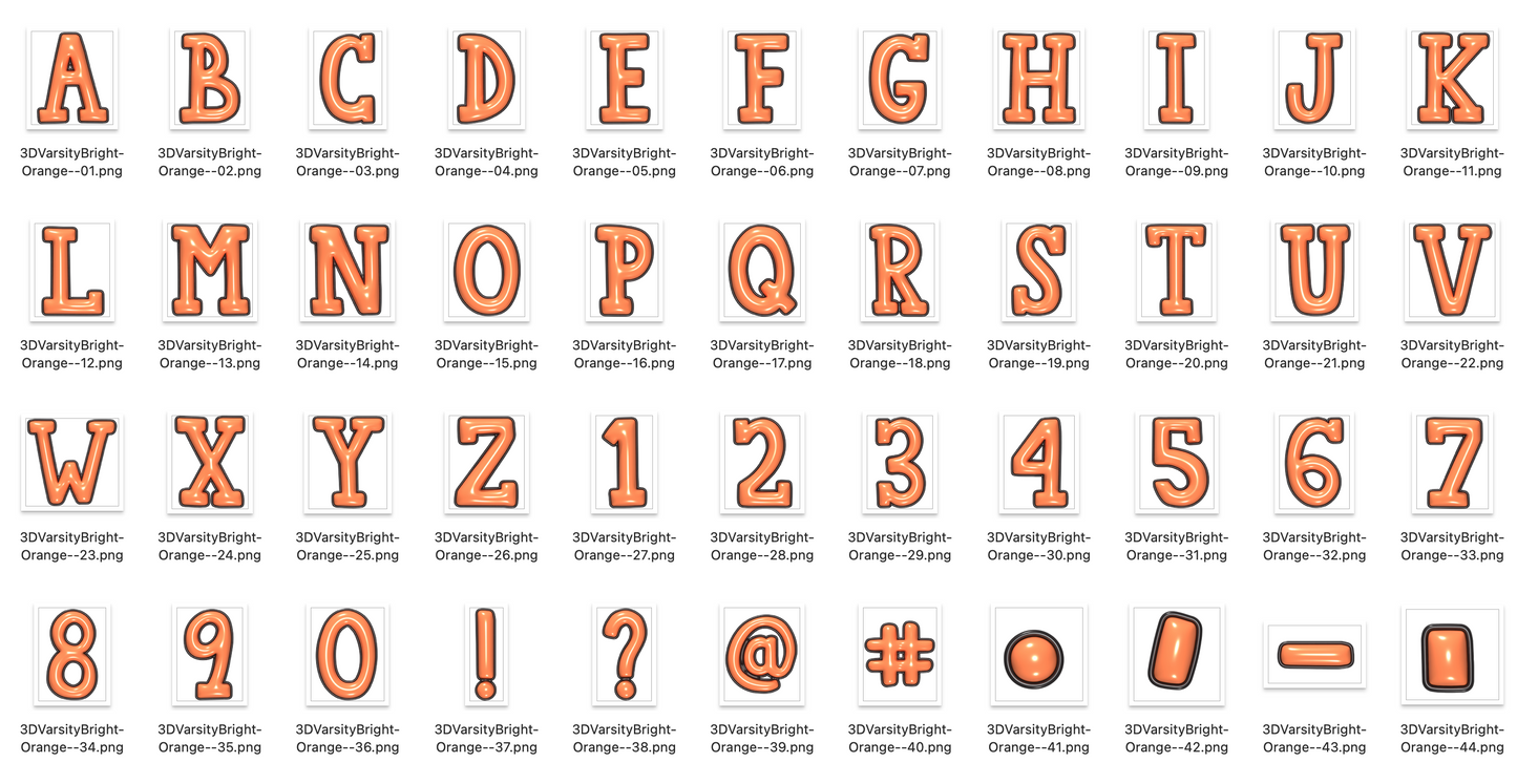3D Inflated Varsity BRIGHT Alpha Bundle - Set of 5 Alphabets