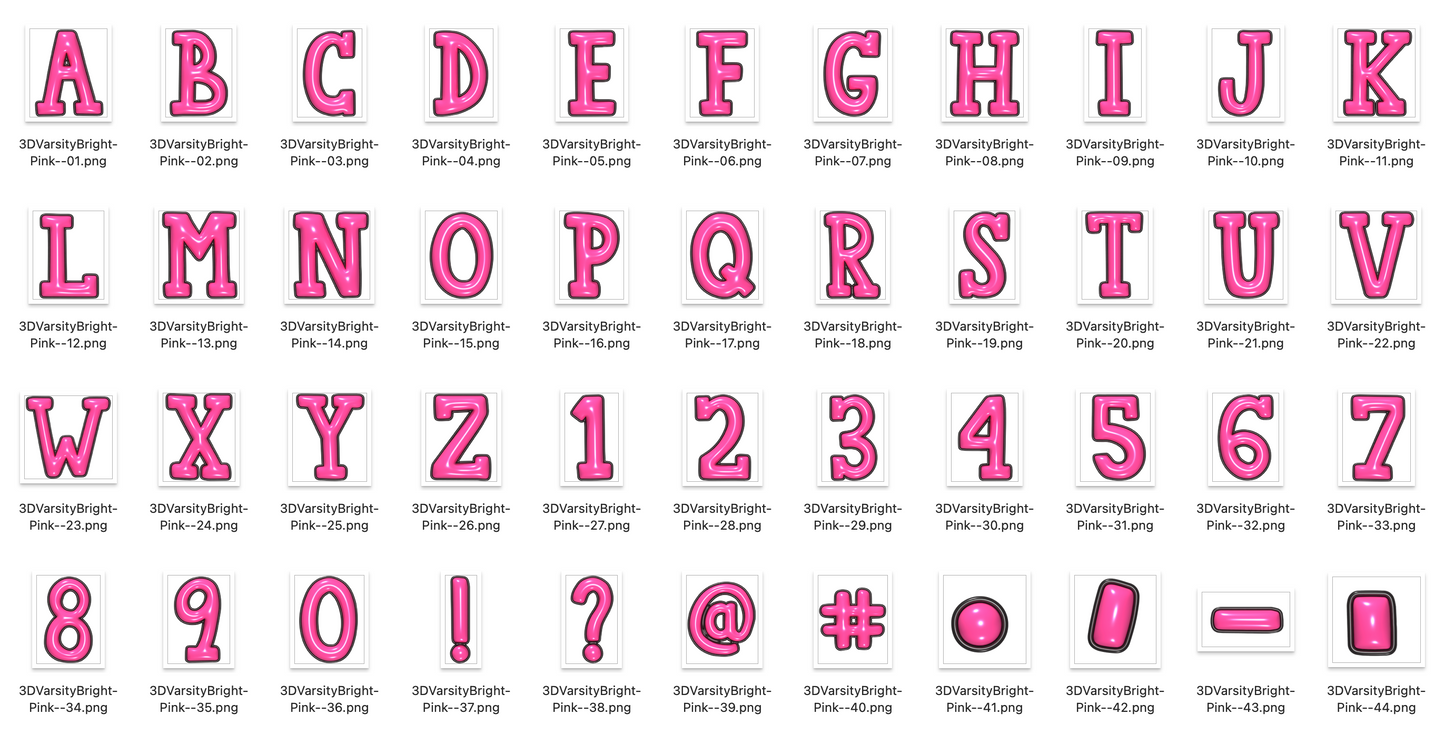 3D Inflated Varsity BRIGHT Alpha Bundle - Set of 5 Alphabets