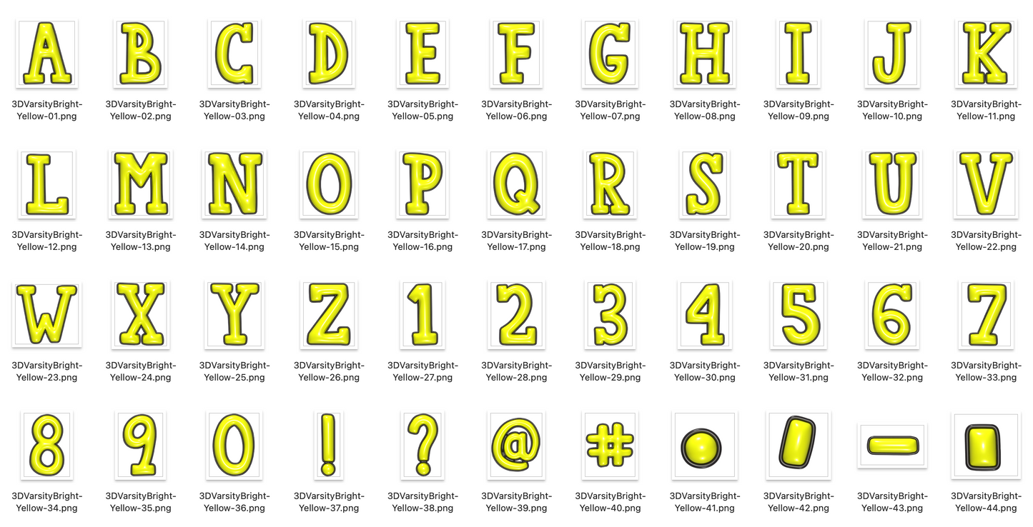 3D Inflated Varsity BRIGHT Alpha Bundle - Set of 5 Alphabets