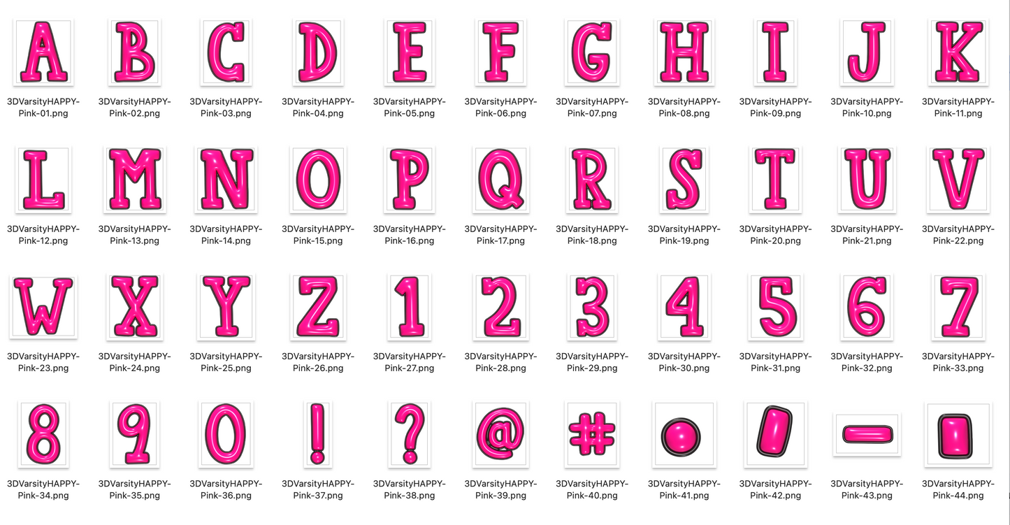 3D Inflated Varsity Happy Alpha Bundle - Set of 5 Alphabets