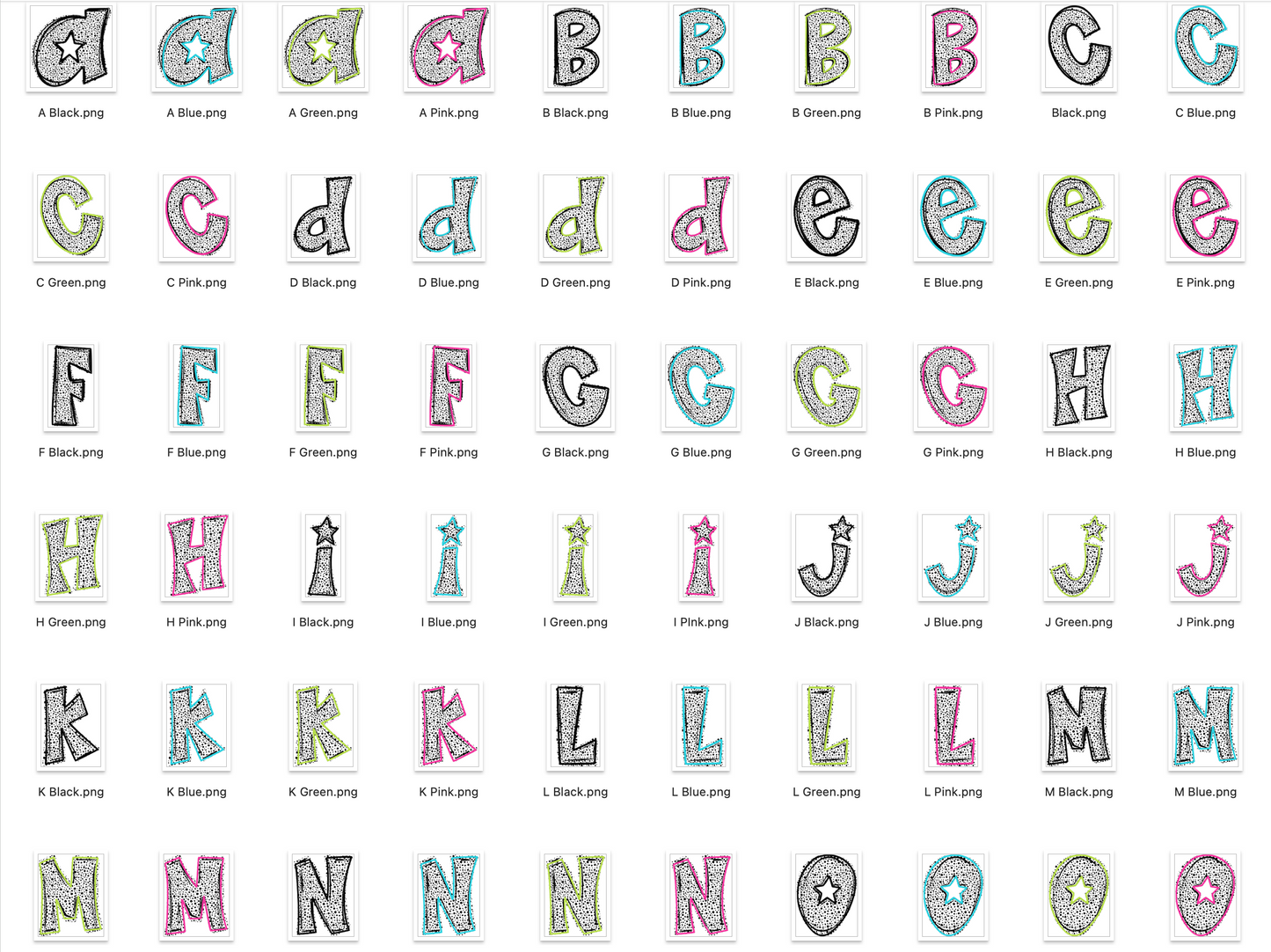 Dalmatian Doodle Alpha Bundle - Set of 4 Alphabets