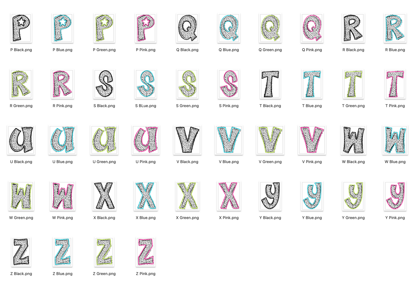 Dalmatian Doodle Alpha Bundle - Set of 4 Alphabets