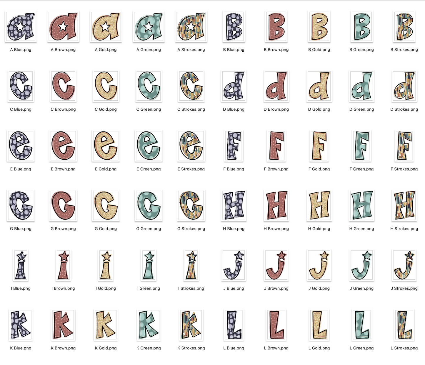 Fall Strokes Doodle Alpha Bundle - Set of 5 Alphabets