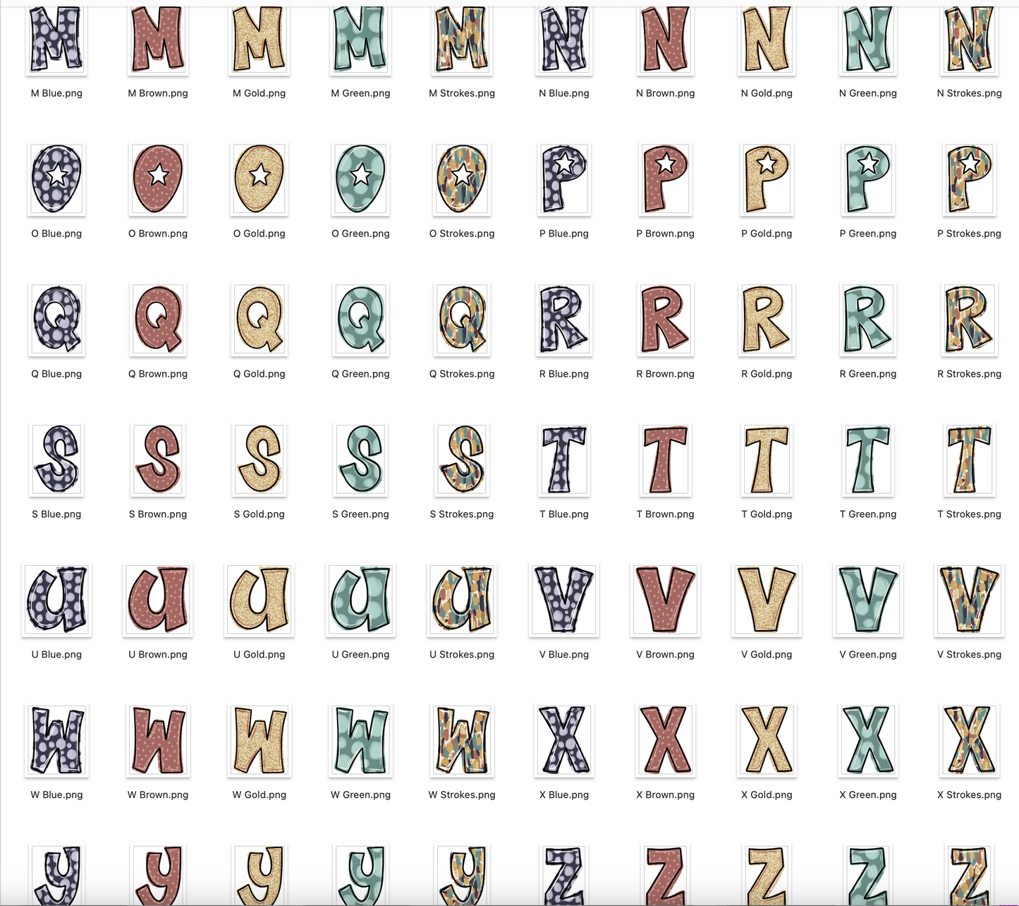 Fall Strokes Doodle Alpha Bundle - Set of 5 Alphabets