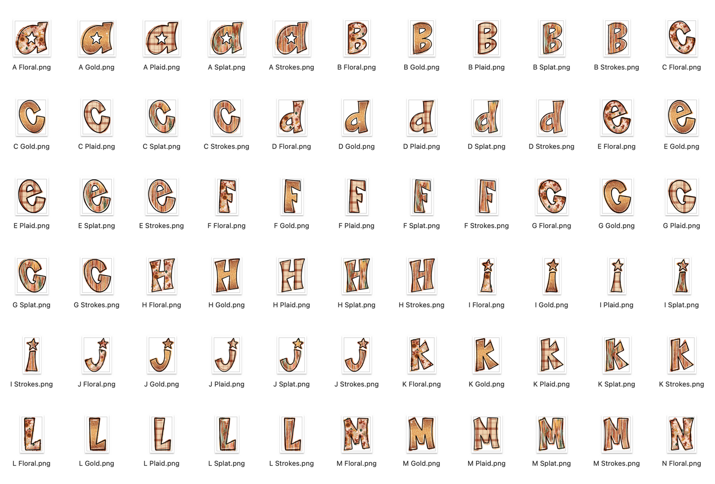 Rusty Fall Strokes Doodle Alpha Bundle - Set of 5 Alphabets