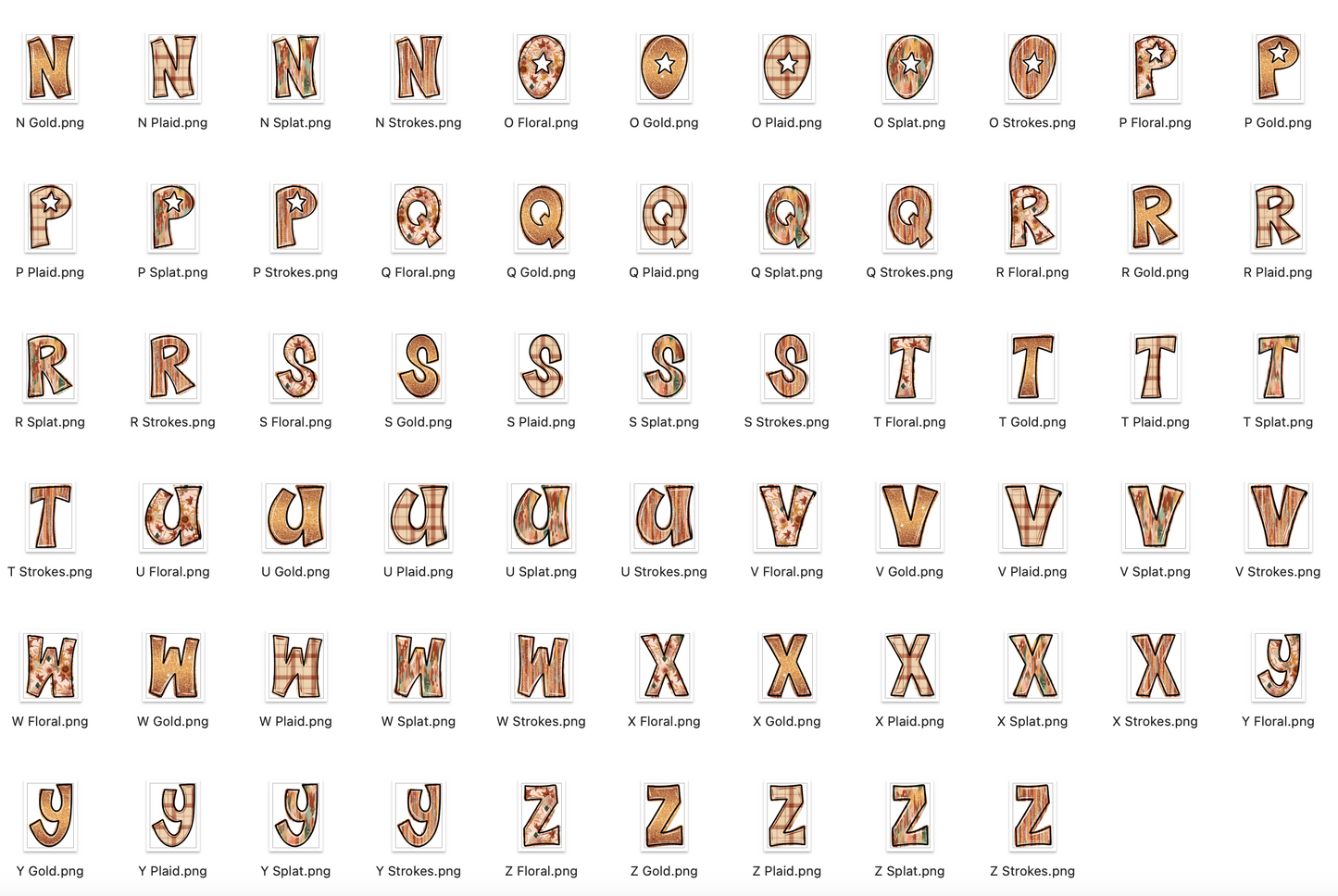 Rusty Fall Strokes Doodle Alpha Bundle - Set of 5 Alphabets