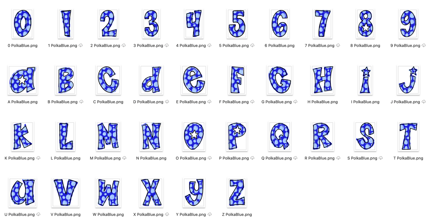 Blue Spirit Strokes Doodle Alpha Bundle - Set of 5 Alphabets