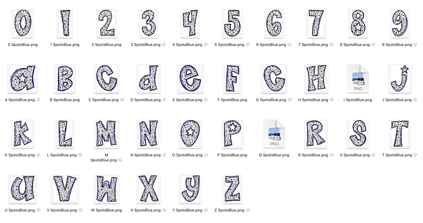 Blue Spirit Strokes Doodle Alpha Bundle - Set of 5 Alphabets