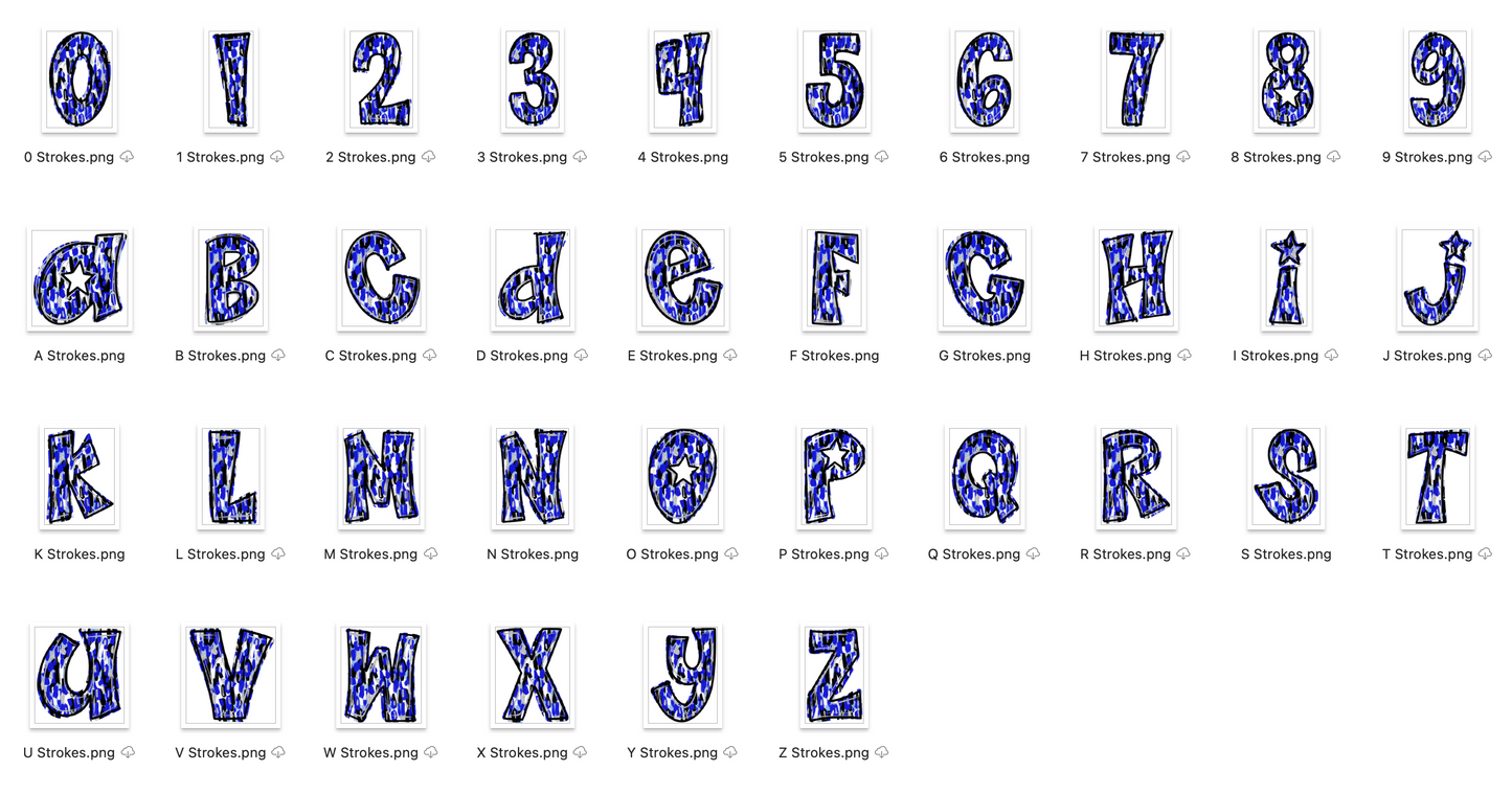 Blue Spirit Strokes Doodle Alpha Bundle - Set of 5 Alphabets