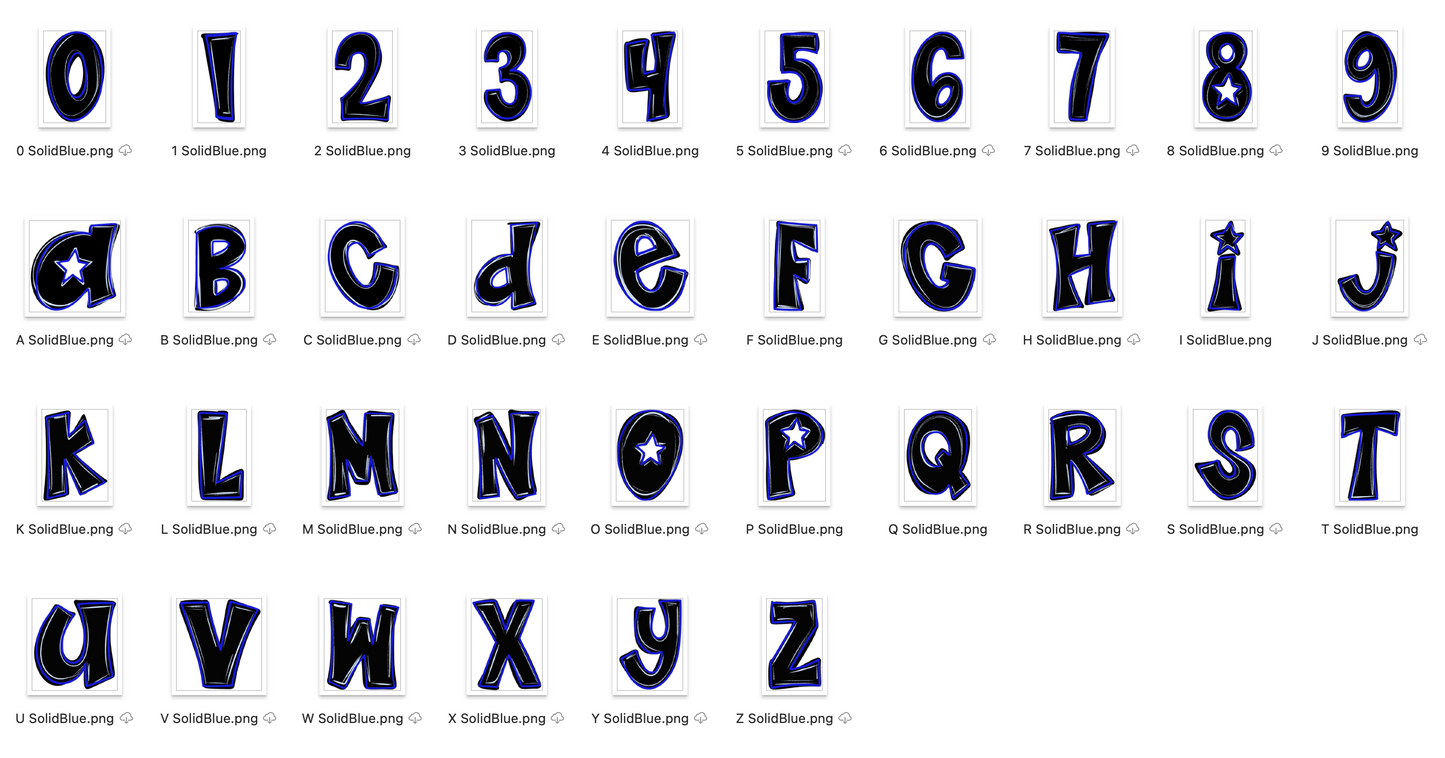 Blue Spirit Strokes Doodle Alpha Bundle - Set of 5 Alphabets