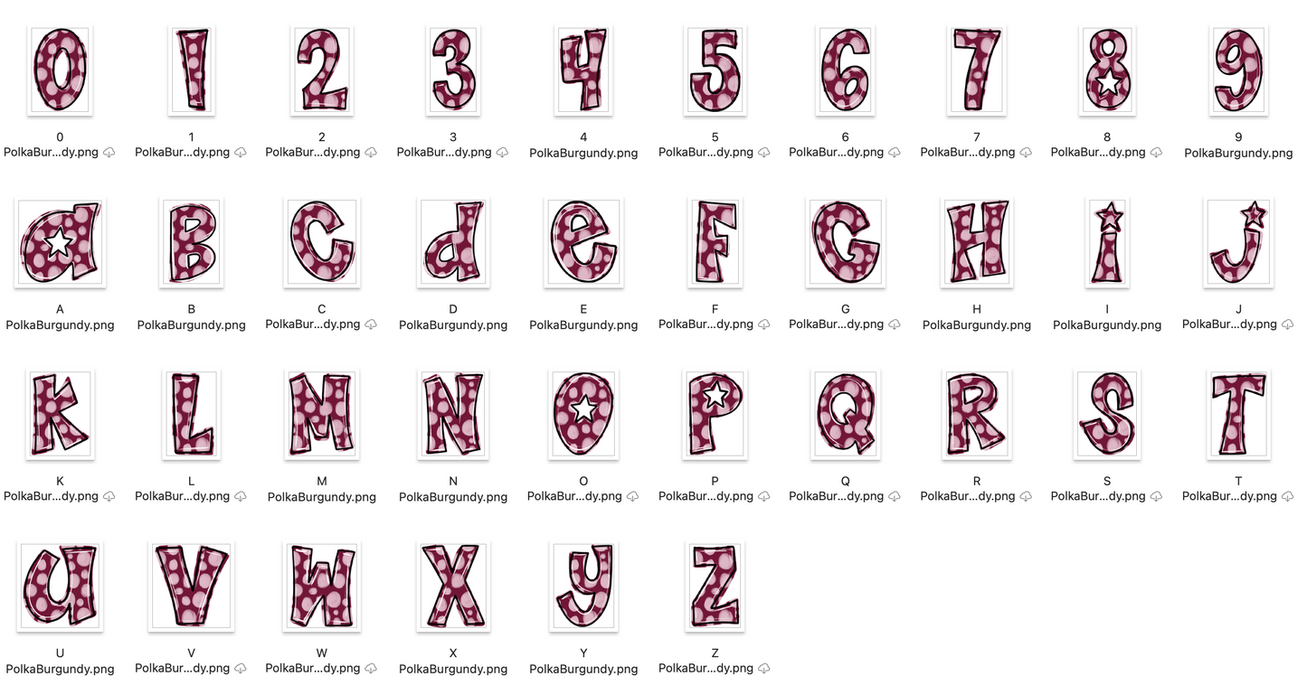 Burgundy Spirit Strokes Doodle Alpha Bundle - Set of 5 Alphabets