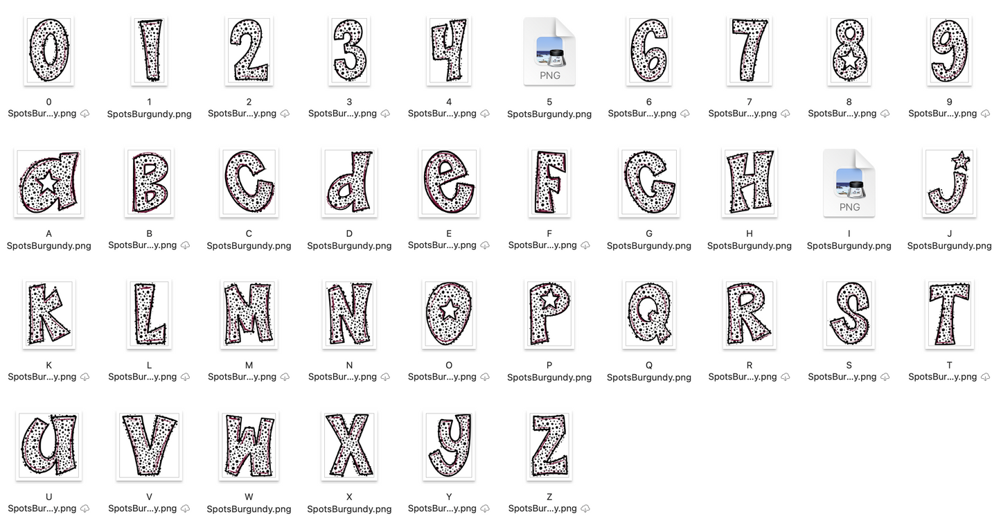 Burgundy Spirit Strokes Doodle Alpha Bundle - Set of 5 Alphabets