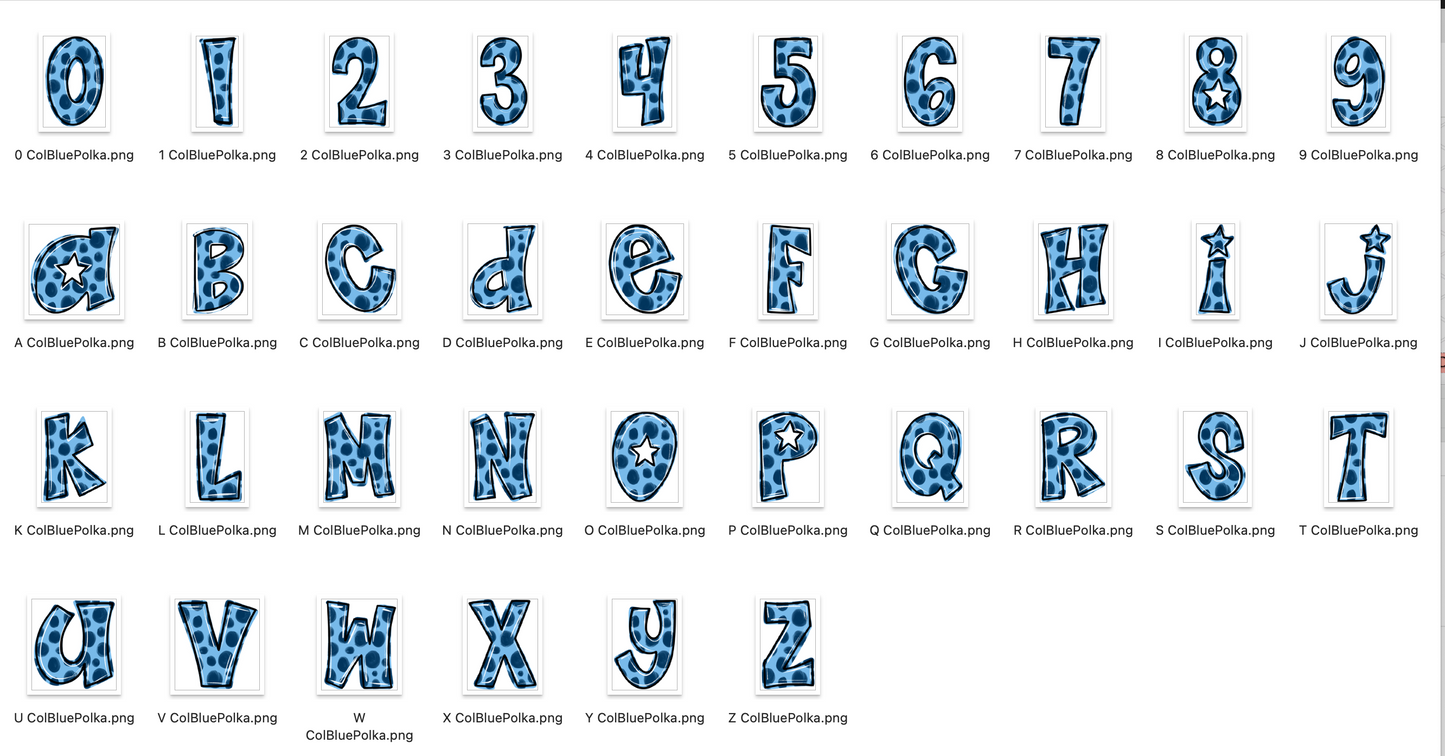 Columbia Blue Spirit Strokes Doodle Alpha Bundle - Set of 5 Alphabets