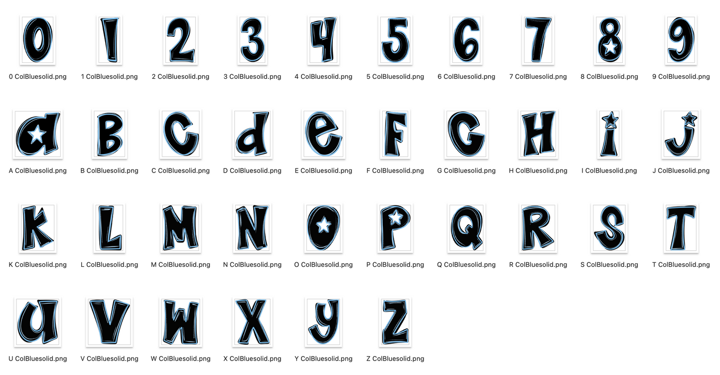 Columbia Blue Spirit Strokes Doodle Alpha Bundle - Set of 5 Alphabets