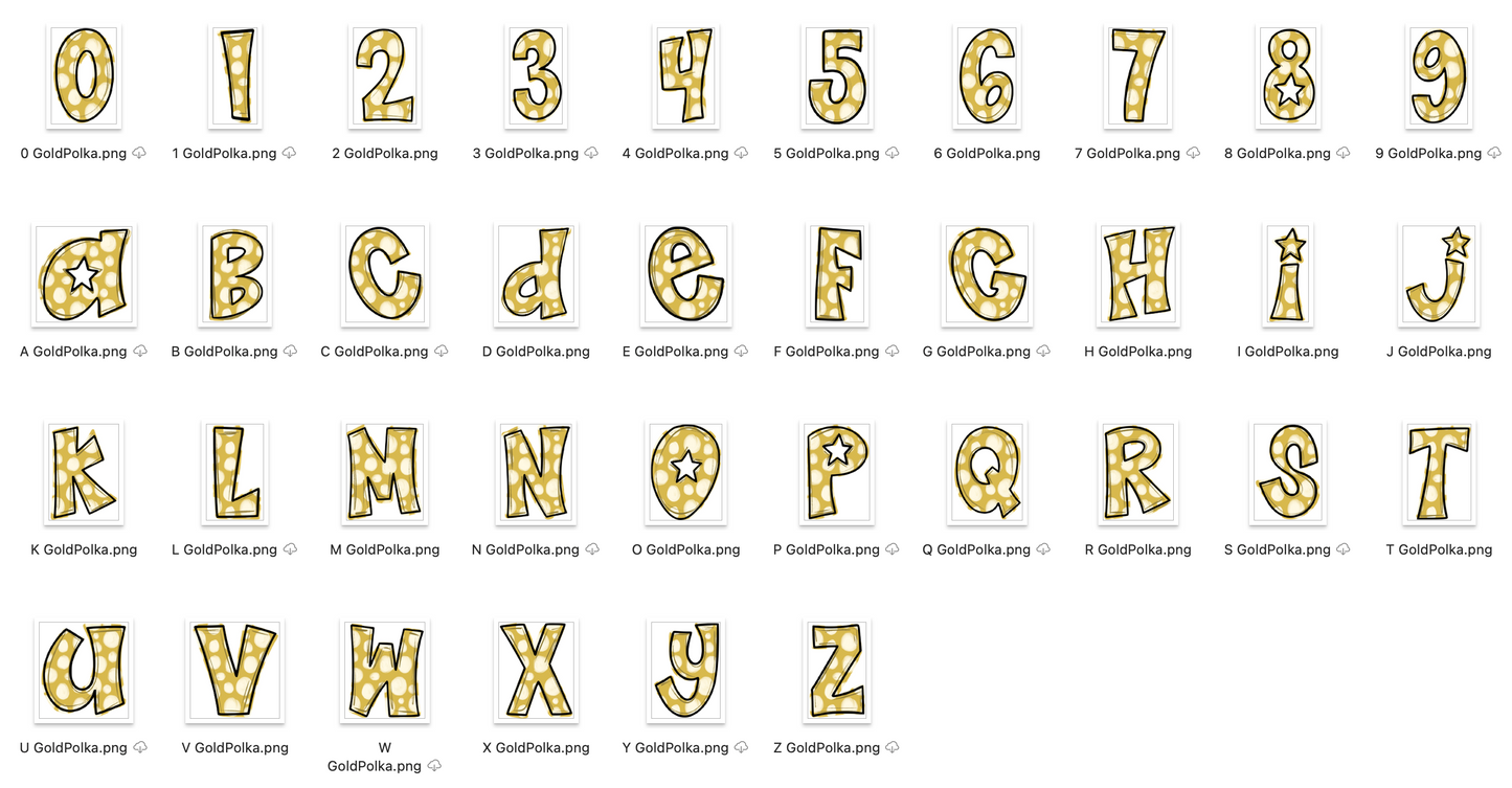 Gold Spirit Strokes Doodle Alpha Bundle - Set of 5 Alphabets