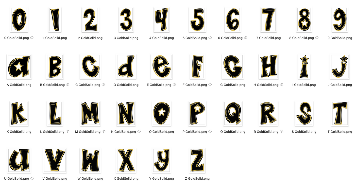 Gold Spirit Strokes Doodle Alpha Bundle - Set of 5 Alphabets