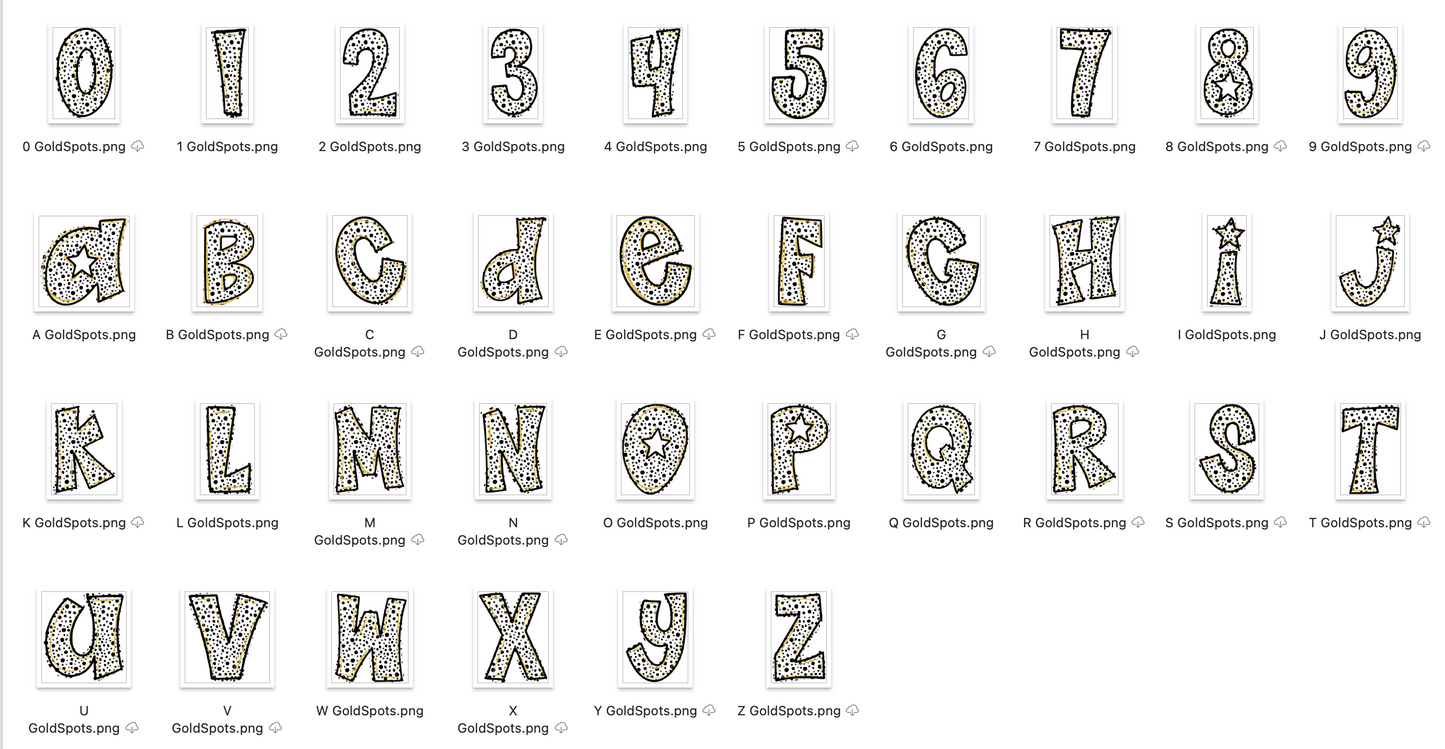 Gold Spirit Strokes Doodle Alpha Bundle - Set of 5 Alphabets