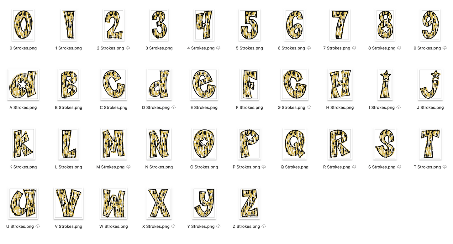 Gold Spirit Strokes Doodle Alpha Bundle - Set of 5 Alphabets