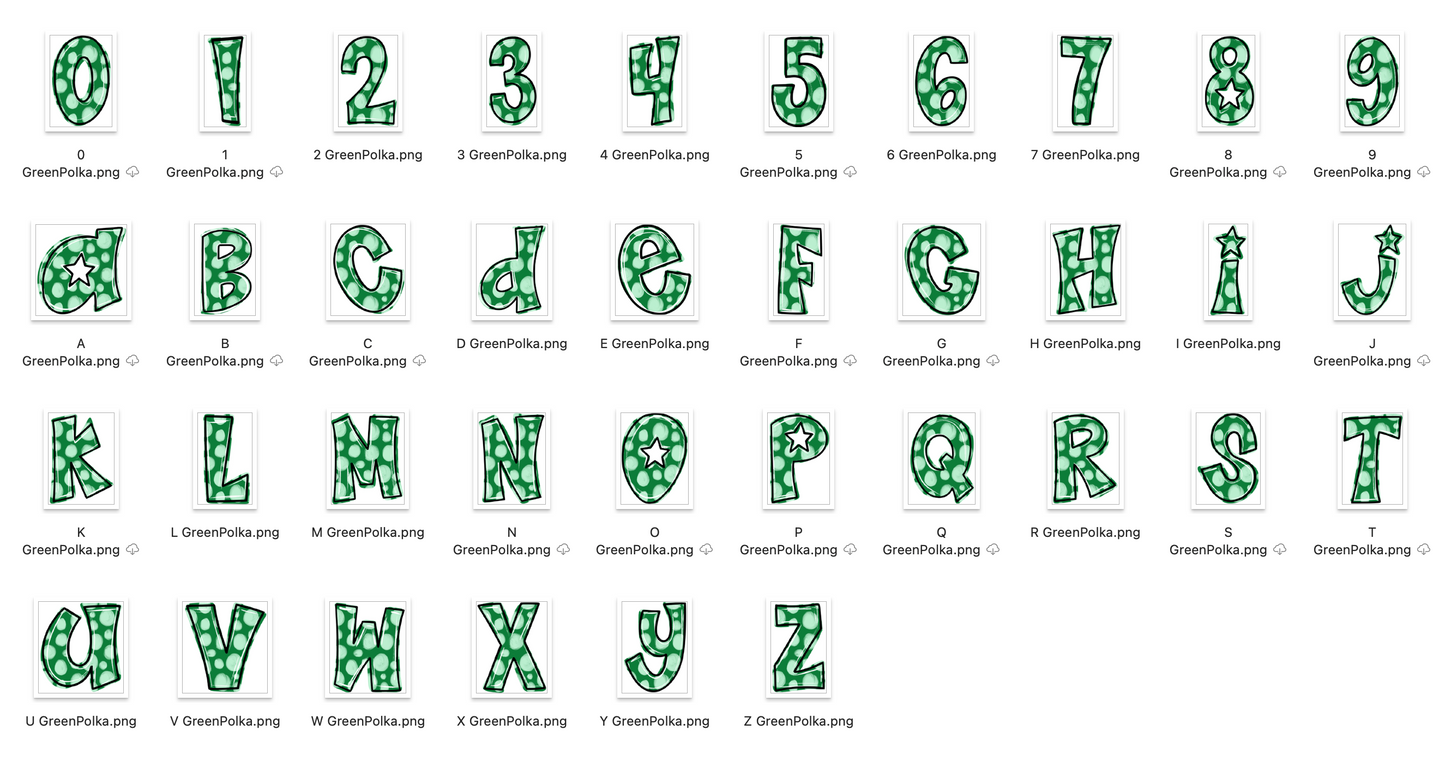Green Spirit Strokes Doodle Alpha Bundle - Set of 5 Alphabets
