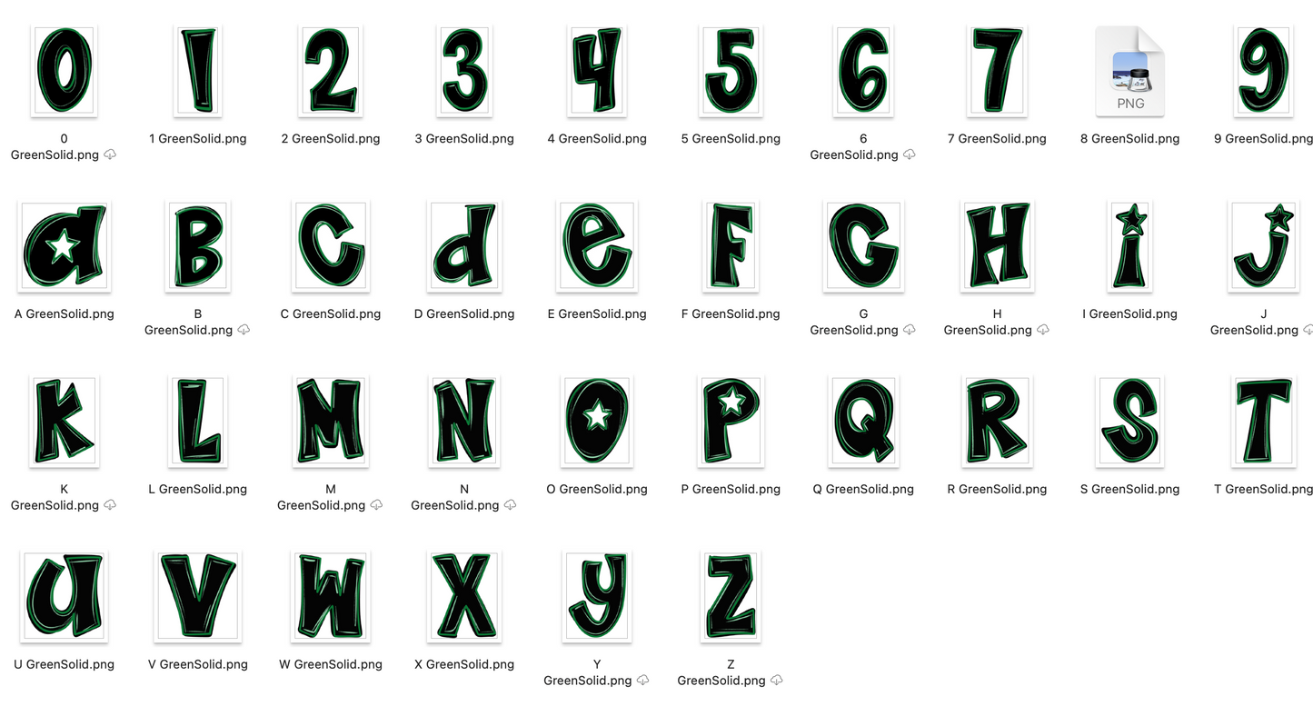 Green Spirit Strokes Doodle Alpha Bundle - Set of 5 Alphabets