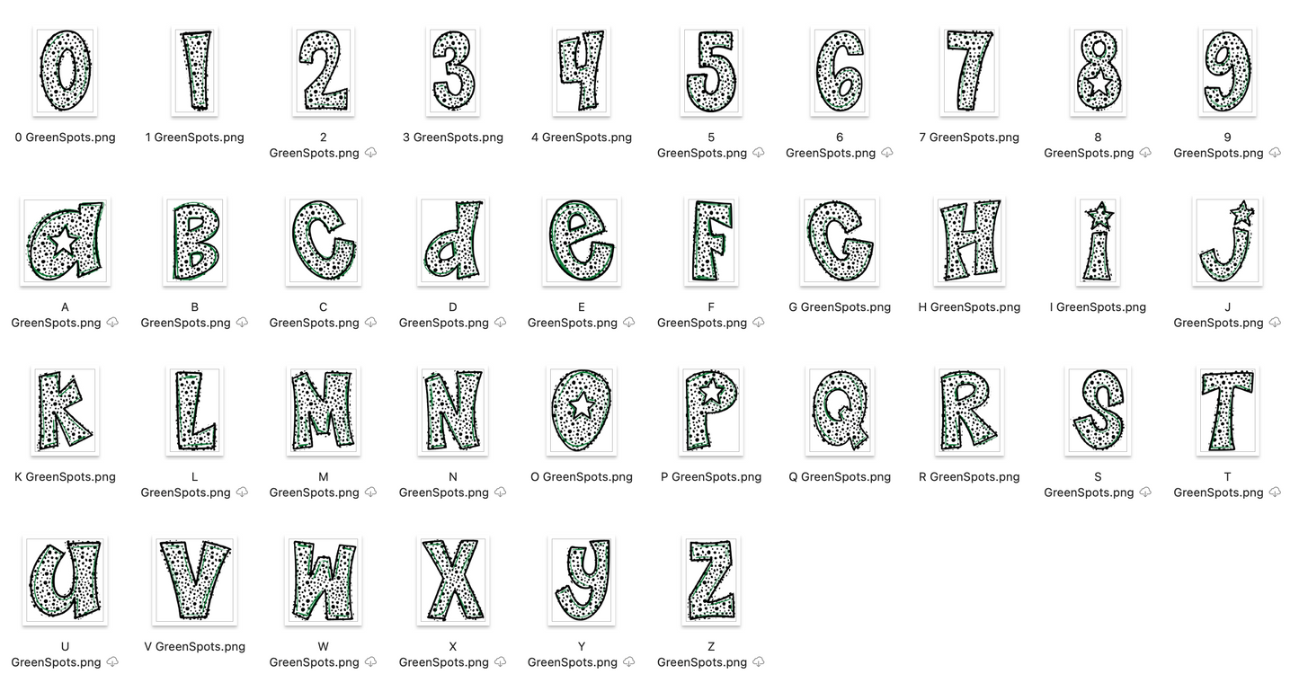 Green Spirit Strokes Doodle Alpha Bundle - Set of 5 Alphabets