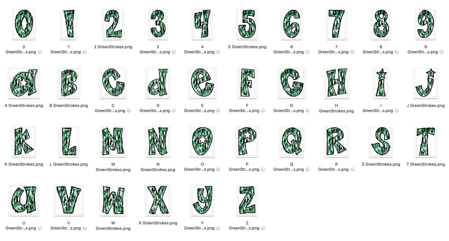 Green Spirit Strokes Doodle Alpha Bundle - Set of 5 Alphabets